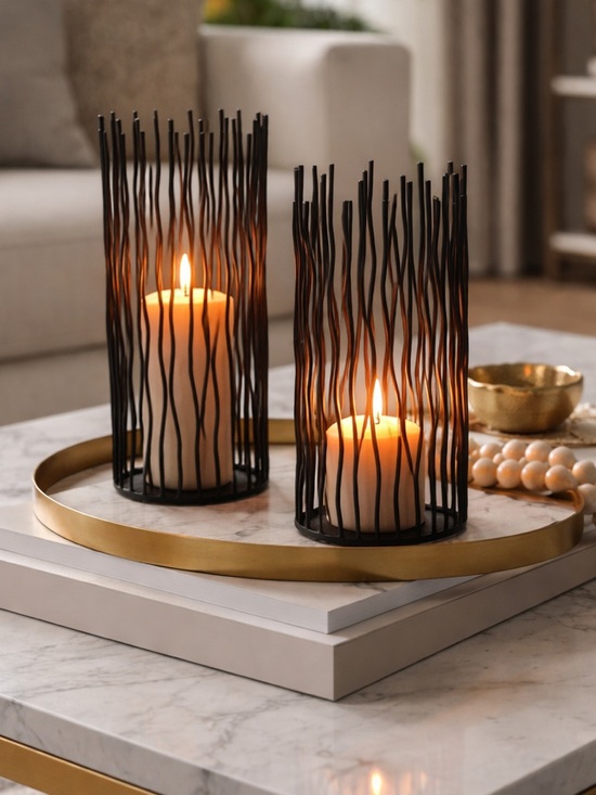 Source Unknown Other - 🌸 Black Wire Cylinder Candle Holders - Set of 2